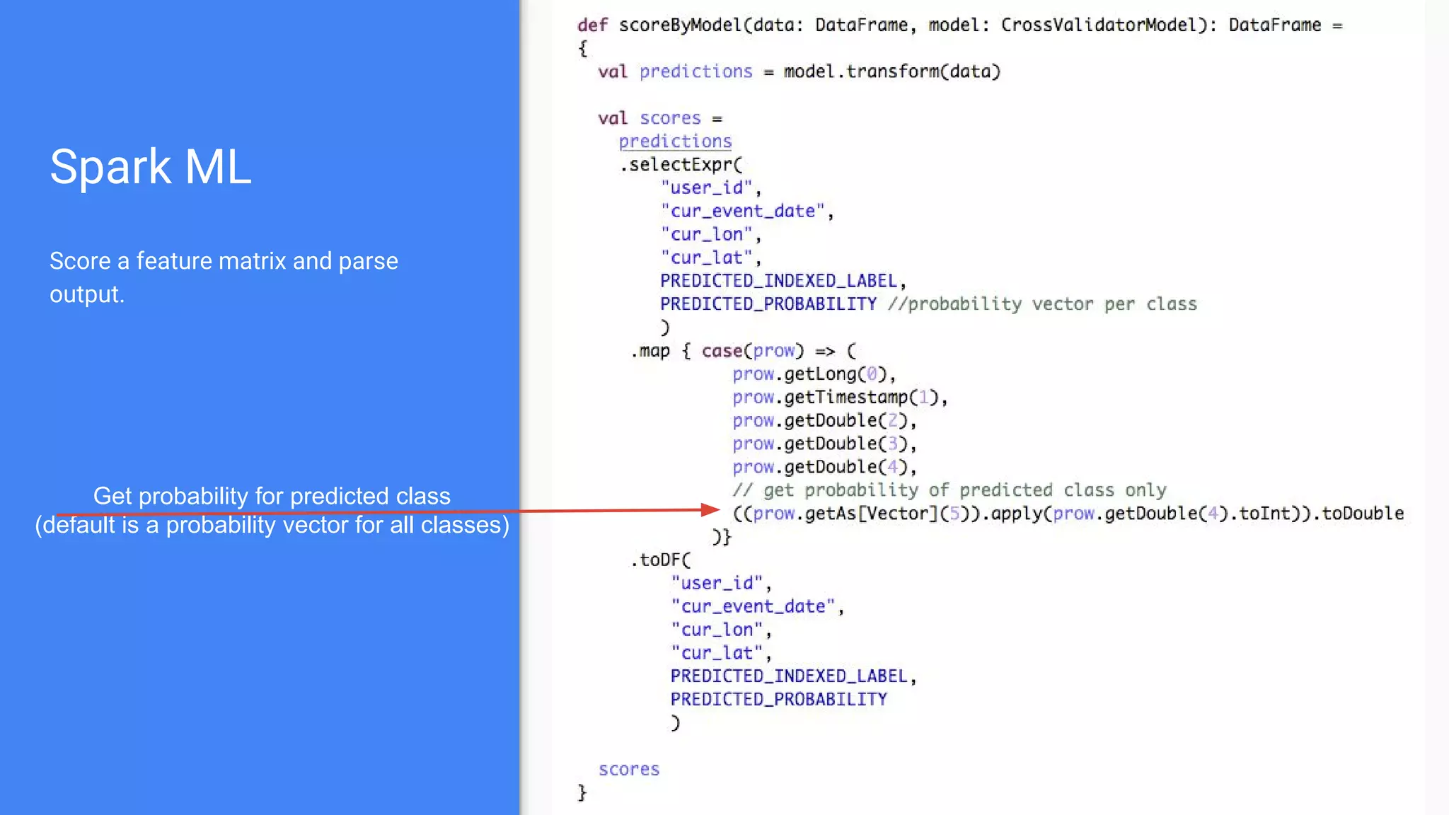 Spark ML
Building an easy to use wrapper
around training and serving.
Build model pipeline, train, evaluate
Not necessarily a random split
 
