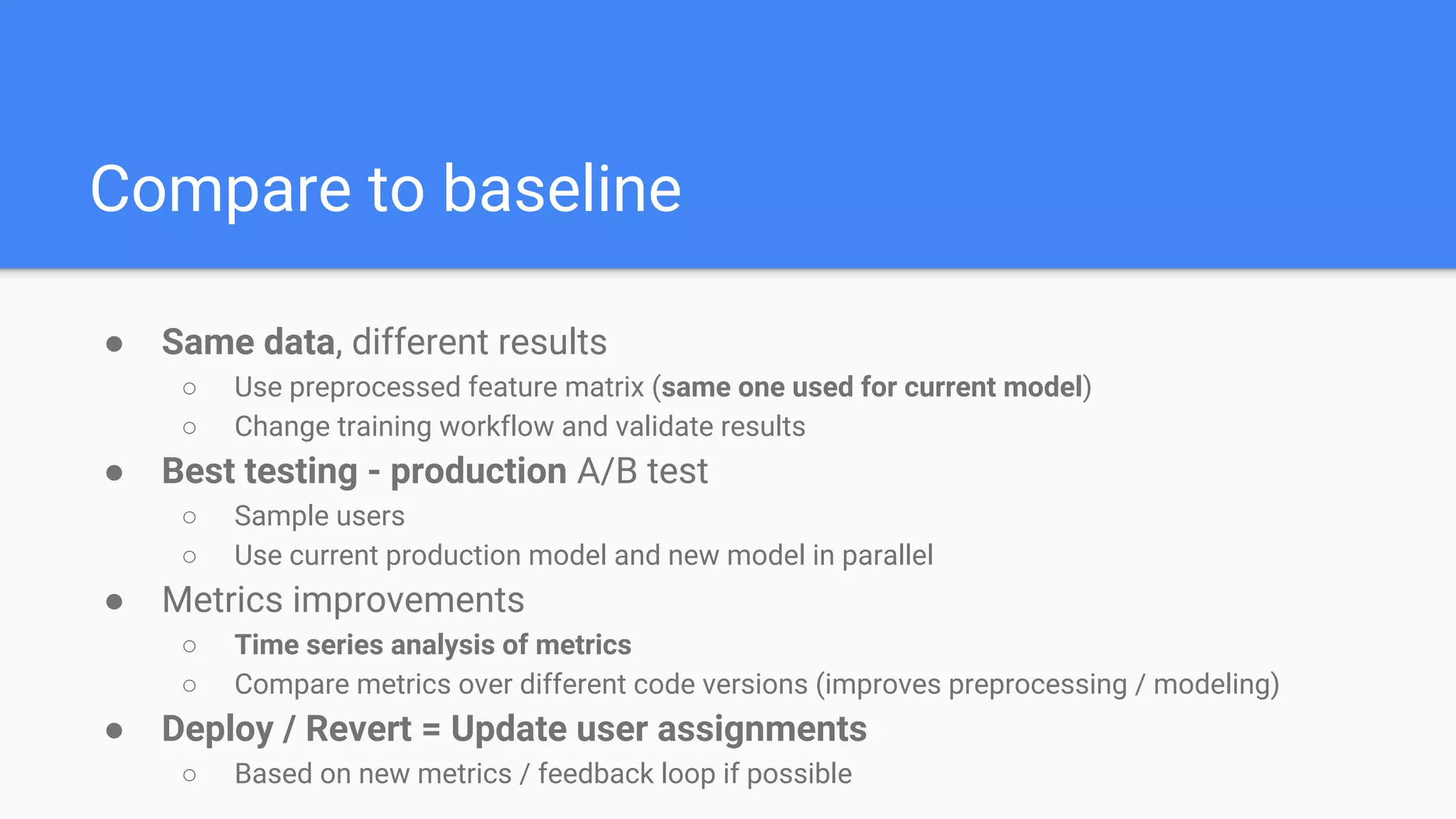 Spark ML
Cross-validate, grid search params and
evaluate metrics.
Grid search with reference to
ML model stage (RF)
Metrics to evaluate
Yes, you can definitely extend
and add your own metrics.
 