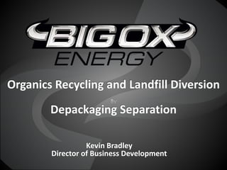 Kevin Bradley
Director of Business Development
Organics Recycling and Landfill Diversion
Depackaging Separation
 
