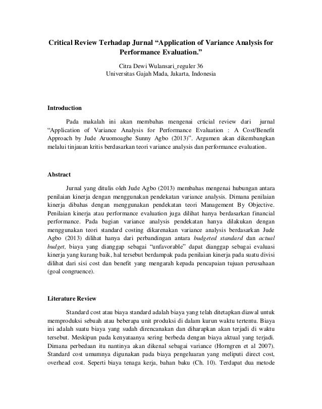 Critical Review Jurnal Variance Analysis And Performance