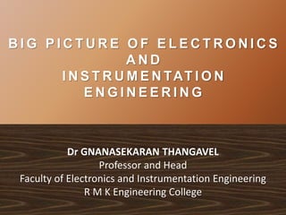 B I G P I C T U R E O F E L E C T R O N I C S
A N D
I N S T R U M E N TAT I O N
E N G I N E E R I N G
Dr GNANASEKARAN THANGAVEL
Professor and Head
Faculty of Electronics and Instrumentation Engineering
R M K Engineering College
 