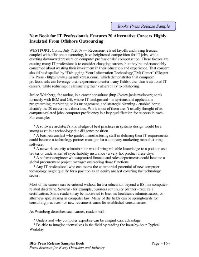 big press release book sample press release for books