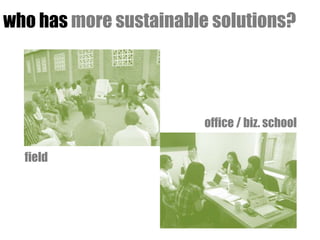 who has more sustainable solutions?




                        office / biz. school

  field
 