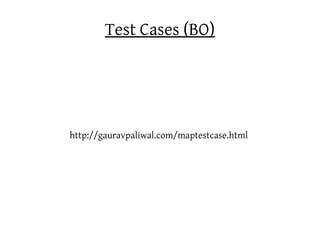 Test Cases (BO)




http://gauravpaliwal.com/maptestcase.html
 