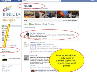 Drive as YOUR brand – only works on business pages – NOT groups or personal profiles 