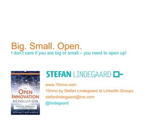 Big. Small. Open. I don’t care if you are big or small – you need to open up! www.15inno.com 15inno by Stefan Lindegaard at LinkedIn Groups [email_address] @lindegaard 