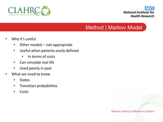 Method | Markov Model
•   Why it’s useful
     • Other models – not appropriate
     • Useful when patients easily defined...