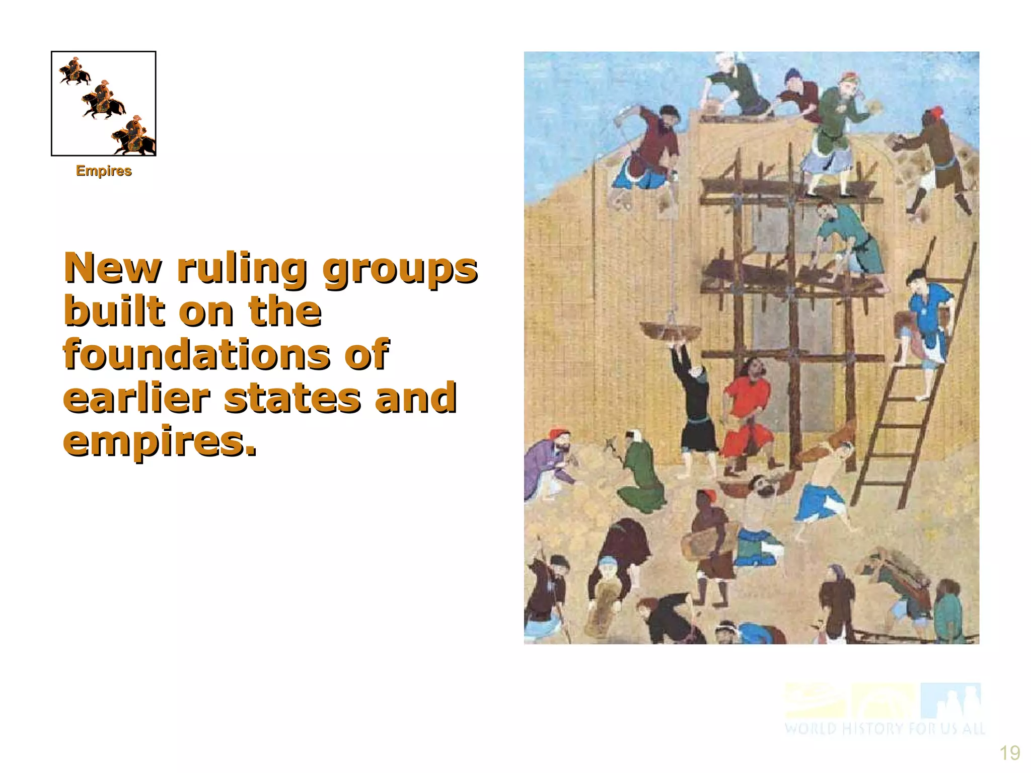 New ruling groups built on the foundations of earlier states and empires. Empires 