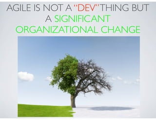 AGILE IS NOT A “DEV” THING BUT
         A SIGNIFICANT
 ORGANIZATIONAL CHANGE
 