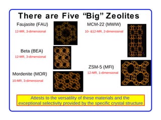 There are Five “Big” Zeolites
  Faujasite (FAU)                      MCM-22 (MWW)
 12-MR, 3-dimensional                 10...