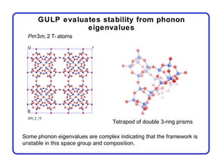 GULP evaluates stability from phonon
                   eigenvalues
  Pm3m, 2 T- atoms




  225_2_13
                    ...