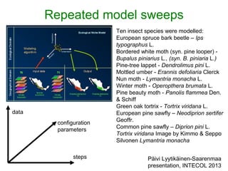 Repeated model sweeps
Ten insect species were modelled:
European spruce bark beetle – Ips
typographus L.
Bordered white mo...