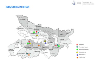 INDUSTRIES IN BIHAR




                      Sugarcane

                      Textiles/ Sericulture

                      Agro based Industries

                      Manufacturing

                      Petrochemical

                      Tourist center
 