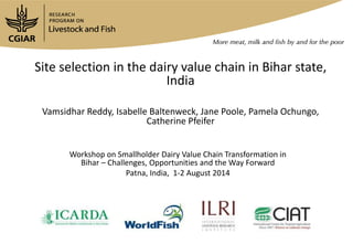 Developing the India Smallholder Dairy
Value Chain Impact Pathway(s)
Michael Kidoido
Workshop on Smallholder Dairy Value Chain Transformation in
Bihar – Challenges, Opportunities and the Way Forward
Patna, India, 1-2 August 2014
 