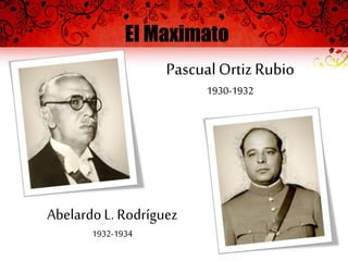 El Maximato
PascualOrtiz Rubio
1930-1932
AbelardoL. Rodríguez
1932-1934
 