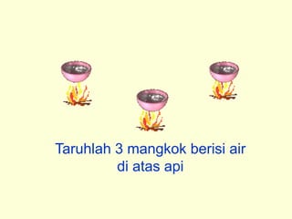 Taruhlah 3 mangkok berisi air
di atas api
 