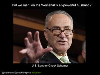 Did we mention Iris Weinshall's all-powerful husband?

U.S. Senator Chuck Schumer
@naparstek @brooklynspoke #bikelash

 