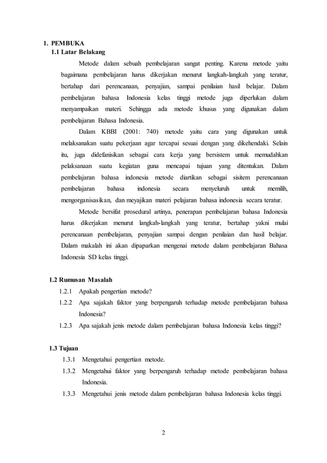 Makalah Metode Khusus Pembelajaran Bahasa Indonesia Kelas Tinggi
