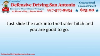Just slide the rack into the trailer hitch and
you are good to go.
 