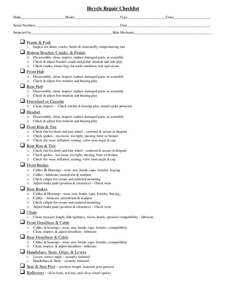 motorcycle maintenance checklist pdf