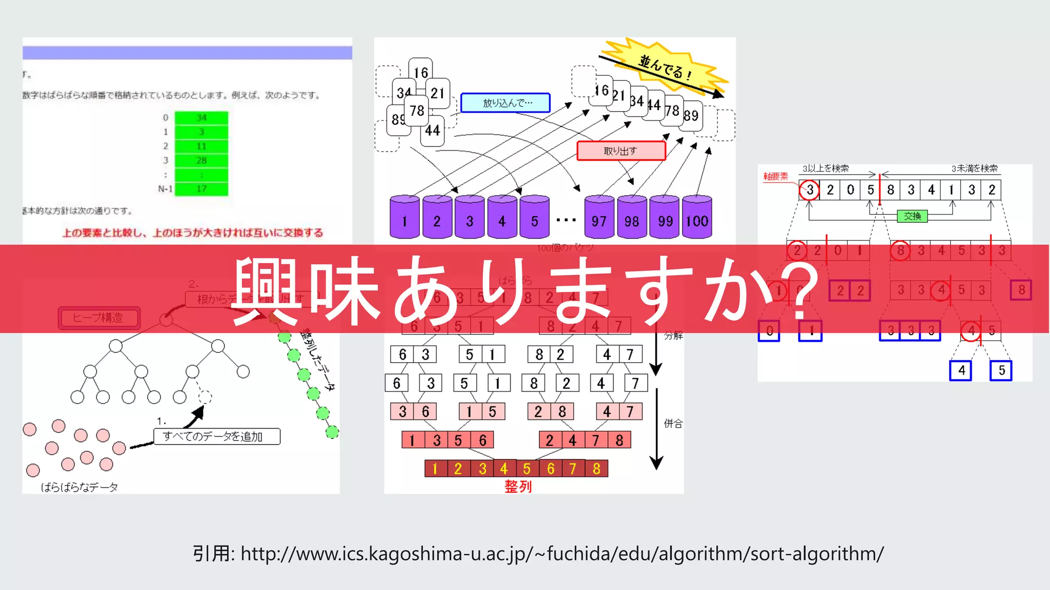 引用: http://www.ics.kagoshima-u.ac.jp/~fuchida/edu/algorithm/sort-algorithm/
 
