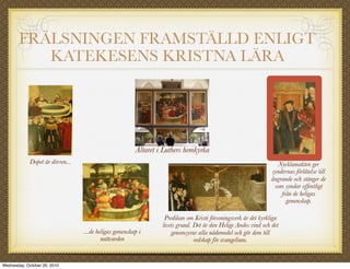 Vad ?r bikten?
                        Bikten best?r av tv? stycken, det ena, att man bek?nner synden, det andra, att man f?r absolution eller f?rl?telse
                        av biktfadern s?som av Gud sj?lv och inte tvivlar d?rp?, utan fast tror, att synderna d?rigenom ?r f?rl?tna inf?r
 BIKTEN                 Gud i himlen.
 Lilla katekesen        Vilken synd skall man d? bikta?
                        Inf?r Gud skall man bek?nna sig skyldig till alla synder, ocks? s?dana som vi inte vet om, s?som vi g?r i b?nen
                        Fader v?r. Men inf?r biktfadern skall vi bek?nna endast de synder, som vi vet om och k?nner i hj?rtat.
                        Vilka ?r de?
                        Pr?va din livskallelse inf?r de tio buden, om du ?r far, mor, son, dotter, chef, anst?lld, om du varit olydig, otrogen,
                        lat, h?ftig, otuktig, tr?tgirig, om du tillfogat n?gon sm?rta med ord eller g?rning, om du stulit, varit f?rsumlig,
                        slarvat med n?got eller v?llat skada.
                        Var god och l?r mig ett s?tt att avl?gga en kort bikt!
                        S? skall du s?ga till din biktfar: "K?re herre, jag ber dig att h?ra min bikt och f?r Guds skull uttala f?rl?telsen till
                        mig."
                        "Tala om!"
                         "Jag fattige syndare bek?nner mig inf?r Gud skyldig till alla synder. S?rskilt bek?nner jag f?r dig, att jag ?r en
Lilla katekesens        anst?lld etc, men jag tj?nar tyv?rr inte min arbetsgivare troget, ty d? och d? har jag inte gjort vad mina chefer
                        befallde mig, jag har gjort dem illa och kommit dem att f?rbanna mig, jag har varit f?rsumlig och l?tit skada ske.
biktundervisning ?r     Jag har ocks? i ord och g?rning varit skaml?s, gr?lat med mina kamrater, varit upprorisk mot mina chefer och
en grundmodell f?r      f?rbannat dem etc. Detta allt s?rjer jag ?ver och ber om n?d, jag vill b?ttra mig."
de finl?ndska           Men vet du alls ingen synd (vilket v?l inte ?r m?jligt), s? s?g inte heller n?gon s?rskild, utan ta f?rl?telsen p? den
v?ckelser?relsernas     allm?nna syndabek?nnelse, som du avl?gger inf?r Gud hos biktfadern.
bikttradition. Bikten
                        D?rp? skall biktfadern s?ga:
har lyfts fram
speciellt inom de       "Gud vare dig n?dig och st?rke din tro, amen."
laestadianska           S?g: "Tror du ocks?, att min f?rl?telse ?r Guds f?rl?telse?"
r?relserna.             "Ja, k?re herre."
                        D?rp? s?ge han: "Ske dig, som du tror. Och i kraft av v?r Herres Jesu Kristi befallning f?rl?ter jag dig dina synder
                        i Faderns och Sonens och den helige Andes namn, amen. G? i frid."
                        Men dem som ?r h?rt tryckta i sitt samvete eller ?r bedr?vade eller anf?ktade, dem skall en biktfader v?l veta att
                        tr?sta och egga till tro med flera spr?k ur Skriften. Detta skall blott vara ett vanligt s?tt att bikta f?r det enkla folket.
 