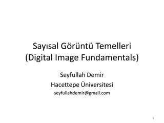 Sayısal Görüntü Temelleri
(Digital Image Fundamentals)
         Seyfullah Demir
      Hacettepe Üniversitesi
       seyfullahdemir@gmail.com



                                  1
 