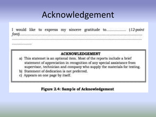 Technical Paper Acknowledgement Example Technical Report Writing (Format of Final year project's thesis) | PPTX