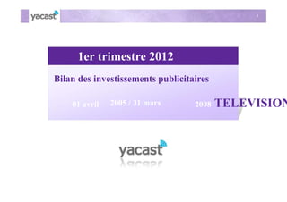 1




      1er trimestre 2012
Bilan des investissements publicitaires

    01 avril   2005 / 31 mars      2008   TELEVISION
 