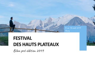 FESTIVAL
DES HAUTS PLATEAUX
Bilan pré	-édition 2019
15 au 18 août 2019
Passy
 