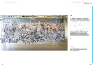 Ii. le renouveau du musée
74 75
Des
expositions
qui feront date
partie 1 lumière sur le patrimoine
2019
c « À la plume, au pinceau, au crayon : dessins du monde
arabe » (26 mars – 15 septembre) est une exposition inédite sur
le dessin dans le monde arabe. Datant du XIe siècle à nos jours
et pour la plupart figuratifs, ces dessins donnent à découvrir
l’immense diversité d’un art tantôt monochrome, tantôt
excessivement coloré, tantôt figuratif, tantôt informel, voire
“abstrait” tel qu’on le qualifierait en Occident.
c « Instants – photos » (21 septembre 2019 – 15 janvier 2020 »
met en lumière le travail de vingt photographes qui donnent
à voir la richesse des populations qui composent ces vastes
contrées arabes et leur cadre de vie, qu’il soit citadin, rural,
montagneux ou maritime. Cette exposition permet au
visiteur de ne découvrir cette région au XIXe siècle, non
pas au travers d’un objectif de photographes occidentaux en
quête d’exotisme, mais bien d’artistes arabes de cette époque.
c
légende //
exposition « À la plume, au pinceau, au crayon : dessins du monde
arabe ». Installation de Kevak Mourad, « De temps immémorial »,
constituée de trois lis de toile de lin découpés et peints à l’encre.
CRÉDIT : Thierry Rambaud © IMA
 