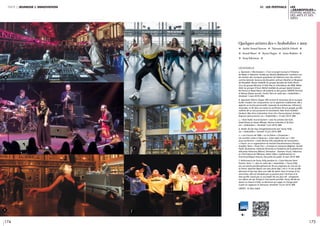 174 175
Les
«Arabofolies»,
festival musical,
des arts et des
idées
partie 2 jeunesse & innovation iiI. les festivals
a
légendeS //
a. Spectacle « Electrosteen ». C’est un projet musical à l’initiative
de Made in Palestine, fondée par Rashid Abdelhamid. L’ambition est
de revisiter des musiques populaires de Palestine avec des artistes
comme Sama’dj, Sarouna de Jérusalem, Julmud, Alnather et Muqataa
de Ramallah, Nasser Halahlih du groupe Zenobia de Haifa, Bruno
Cruz du groupe Ministry of Dub-Key et cofondateur de DAM, Walaa
Sbeit du groupe 47Soul, Mehdi Haddab du groupe Speed Caravan
de France et Basel Naouri de Jordanie et des guests SKNDR (Tunisie)
et Renart (Dawn records, Cracki). Dans le cadre des « Arabofolies ».
Vendredi 1 mars 2019, IMA.
b. Spectacle d’Aynur Dogan. Elle incarne le renouveau de la musique
kurde. Fondant ses compositions sur le répertoire traditionnel, elle y
apporte sa touche personnelle, traversée de nombreuses influences
musicales, et dit dans ses textes la souffrance de son peuple, qu’elle
sublime de sa voix puissante et envoûtante. Avec Emre Gultekin
(tenbur), Alex Simu (clarinette), Franz Von Chossy (piano), Kristijan
Krajncan (percussions). Les « Arabofolies ». 9 mars 2019, IMA.
c. « Nuit Arabic Sound System » avec les artistes Gan Gah,
Shadi Khries et Hasan Minawi, Paloma Colombe et DJ Dziri.
Les « Arabofolies ». Vendredi 7 juin 2019, IMA.
d. Atelier de hip-hop intergénérationnel avec Fanny Polly.
Les « Arabofolies». Samedi 15 juin 2019, IMA.
e. « Les Forums de l’IMA » sur le thème « Citoyennes !
Les sociétés civiles à l’épreuve». Cette table ronde sur « L’Art
aussi estféminin » invite Bochra Triki, présidente de l’association
« Chouf» et co-organisatrice du festival Chouftouhonna (Tunisie) ;
Zoulikha Tahar « Toute fine », écrivaine et slameuse (Algérie); Zainab
Fasiki, illustratrice, militante féministe et fondatrice de la plateforme
éducative Hshouma (Maroc). Animation : Yasmine Youssi, rédactrice
en chef Culture de Télérama. Cédric Villani, mathématicien et
homme politique français, fait partie du public. 8 mars 2019, IMA.
f. Performance de Fanny Polly pendant la « Carte blanche Demi
Portion | Acte 1 » dans le cadre des « Arabofolies ». Fanny Polly
est une artiste pluridisciplinaire de 30 ans originaire du sud-est de
la France. Sportive depuis son plus jeune âge, c’est à 15 ans qu’elle
découvre le hip-hop dans une salle de danse. Avec le temps et les
rencontres, elle est rattrapée par sa passion pour l’écriture et le
rêve qu’elle n’avait pas su accomplir dix ans plus tôt : enregistrer
son album de rap. Puisqu’ici tout paraît possible, Fanny décide de
laisser sa chance à Polly. La danseuse qui rappe se change petit
à petit en rappeuse et danseuse. Vendredi 14 juin 2019, IMA.
CRÉDIT : © Alice Sidoli
b
c
d
e
f
Quelques artistes des « Arabofolies » 2019
c Arabic Sound System c Naïssam Jalal & Osloob c
c Souad Massi c Aynur Dogan c Aziza Brahim c
c Faraj Suleiman c
 