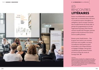 194 195
partie 2 jeunesse & innovation iv. LA Promotion de la littérature
Les
rencontres
littéraires 
Rendez-vous hebdomadaire incontournable
depuis 2018, cet événement donne à découvrir
et à entendre des auteurs, francophones et
arabophones, dont les ouvrages s’inscrivent
dans l’actualité littéraire du monde arabe. Le
principe de la programmation est de saisir
l’opportunité du passage à Paris d’auteurs
rarement entendus dans l’hexagone, pour leur
proposer un lieu où présenter leurs œuvres,
devant un public passionné.
Romans, poésie, bande dessinée, … Tous
les genres sont conviés à cette rencontre
d’une heure entre un public et un auteur.
Un modérateur choisi parmi un panel
de journalistes et de critiques littéraires
accompagne le dialogue, ainsi qu’un(e)
comédien(ne) qui fait résonner l’écriture
de l’auteur en lisant des extraits de
l’ouvrage choisi. i
légende //
Colloque international « le récit policier arabe », vendredi 29 mars 2019 à l’IMA.
Une palette de chercheurs internationaux, venus de différents horizons disciplinaires,
débattent autour de la littérature policière, notamment autour de problématiques
liées au crime, à l’enquête, aux institutions policières et judiciaires, aux acteurs du
crime, aux modes opératoires, à l’imaginaire et aux discours qui permettent de
cerner l’univers policier dans le monde arabe. On retrouve ici Abdelilah Hamdouchi,
romancier marocain, et Kamel Riahi, écrivain tunisien, au cours de la rencontre/débat
« le polar arabe » en clôture du colloque international.
CRÉDIT : Thierry Rambaud © IMA
 