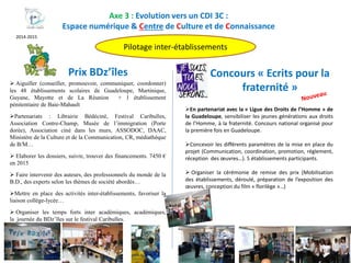 Axe 3 : Evolution vers un CDI 3C :
Espace numérique & Centre de Culture et de Connaissance
Concours « Ecrits pour la
frate...