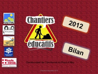 Communauté de Communes du Pays d’Alby


          Chantiers éducatifs 2012      1
 