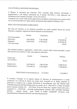 Bilancio 2012 previsione consuntivo gli atti della gestione finanziaria  isola delle femmine documento 41897