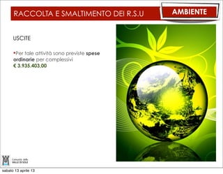  NOI
       Nella giunta dell’11 aprile espresso
       parere favorevole alla demolizione
       dell’ex scuola materna di Samoclevo
       da parte di PATRIMONIO DEL TRENTINO
       SPA



       Progetto realizzazione di una
       COMUNITA’ ALLOGGIO PER DISABILI in
       Val di Sole




sabato 13 aprile 13
 