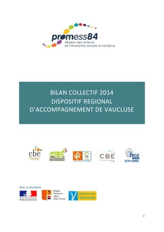 1
BILAN COLLECTIF 2014
DISPOSITIF REGIONAL
D’ACCOMPAGNEMENT DE VAUCLUSE
AVEC LE SOUTIEN DE
 