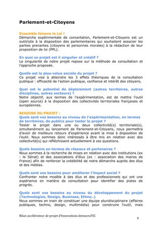 Parlement-et-Citoyens

Ensemble faisons la Loi !
Démarche expérimentale de concertation, Parlement-et-Citoyens est un
outi...