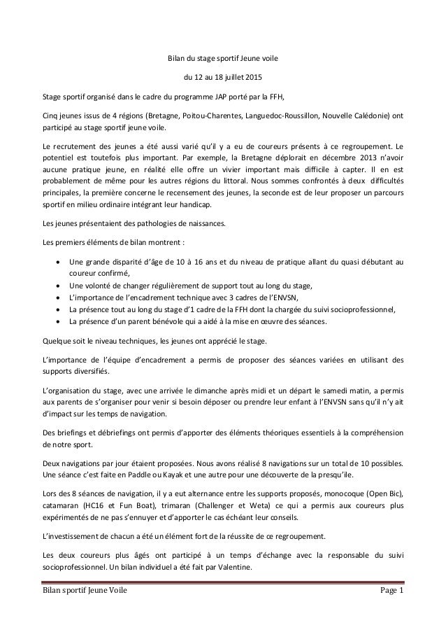 Bilan Du Stage Sportif Jeune Voile Bilan Du Stage Sportif Jeune Voile