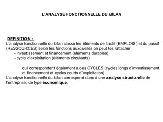 L’ANALYSE FONCTIONNELLE DU BILAN   ,[object Object],[object Object],[object Object],[object Object],[object Object],[object Object]