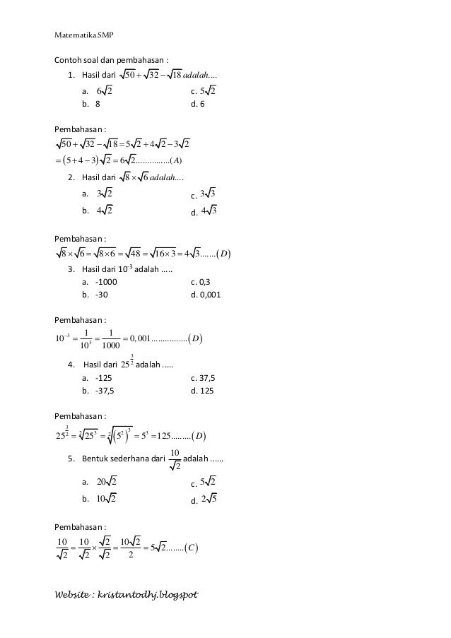39++ Bank soal perpangkatan dan bentuk akar kelas 9 smp k 13doc ideas