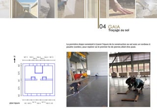 Traçage au sol



             La première étape consistait à tracer l’épure de la construction au sol avec un cordeau à
             poudre (cordex), pour repérer où le premier lie de pierres allait être posé.




plan épure
 