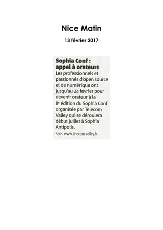 Nice Matin
13 février 2017
 
