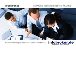 INFOBROKER.DE

BERATUNG RECHERCHEDIENSTE TRAINING

Bilanzmonitoring Deutschland - Jahresabschlüsse

 
