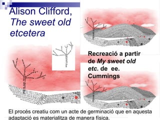 Alison Clifford,  The sweet old etcetera El procés creatiu com un acte de germinació que en aquesta adaptació es materialitza de manera física. Recreació a partir de  My sweet old etc.  de  ee. Cummings 