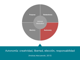 Autonomía: creatividad, libertad, elección, responsabilidad
(Andrzej Marczewski, 2013)
 