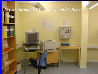 Kopieringsapparat för sidor på mikroficher. 