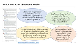 3838
MOOCamp 2020: Viessmann-Woche
„Daher kam mir gerade der
Gedanke: Was ist wenn
Handwerker-Experten dabei
unterstützt w...