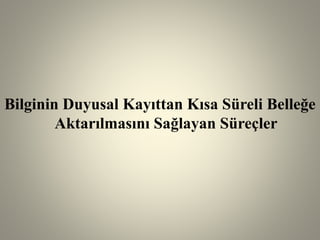 Bilginin Duyusal Kayıttan Kısa Süreli Belleğe
Aktarılmasını Sağlayan Süreçler
 